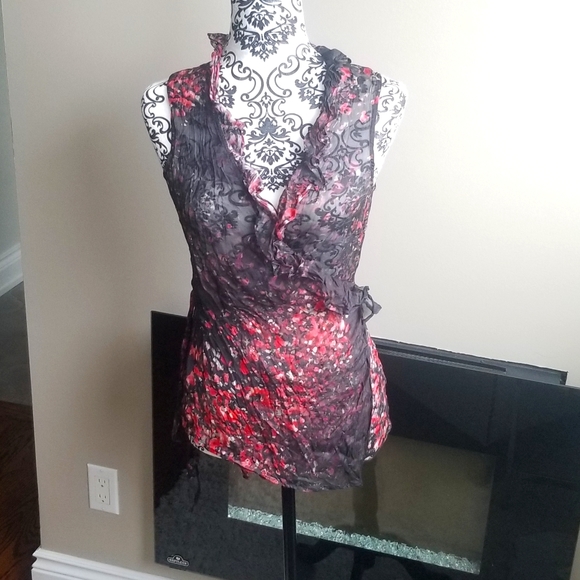 Silk wrap around sleeveless blouse - Picture 1 of 10